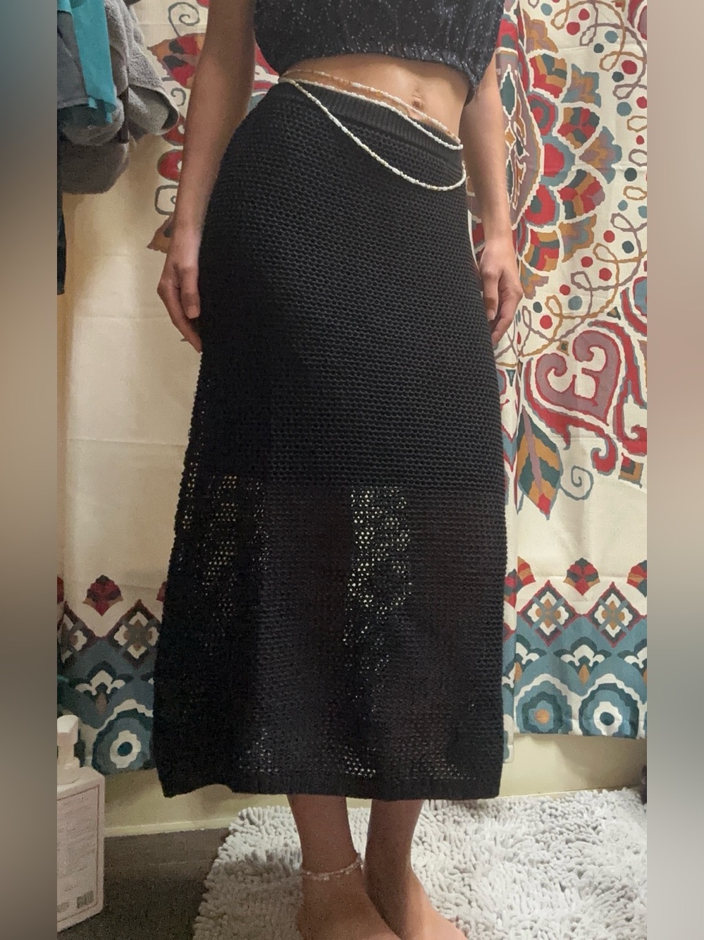 a new day Black Crochet Skirt